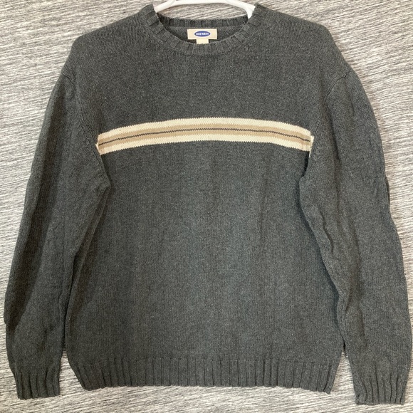 Old Navy Other - Old Navy Grey Cream Stripes Knit 🧶 Sweater Long Sleeve Pullover
